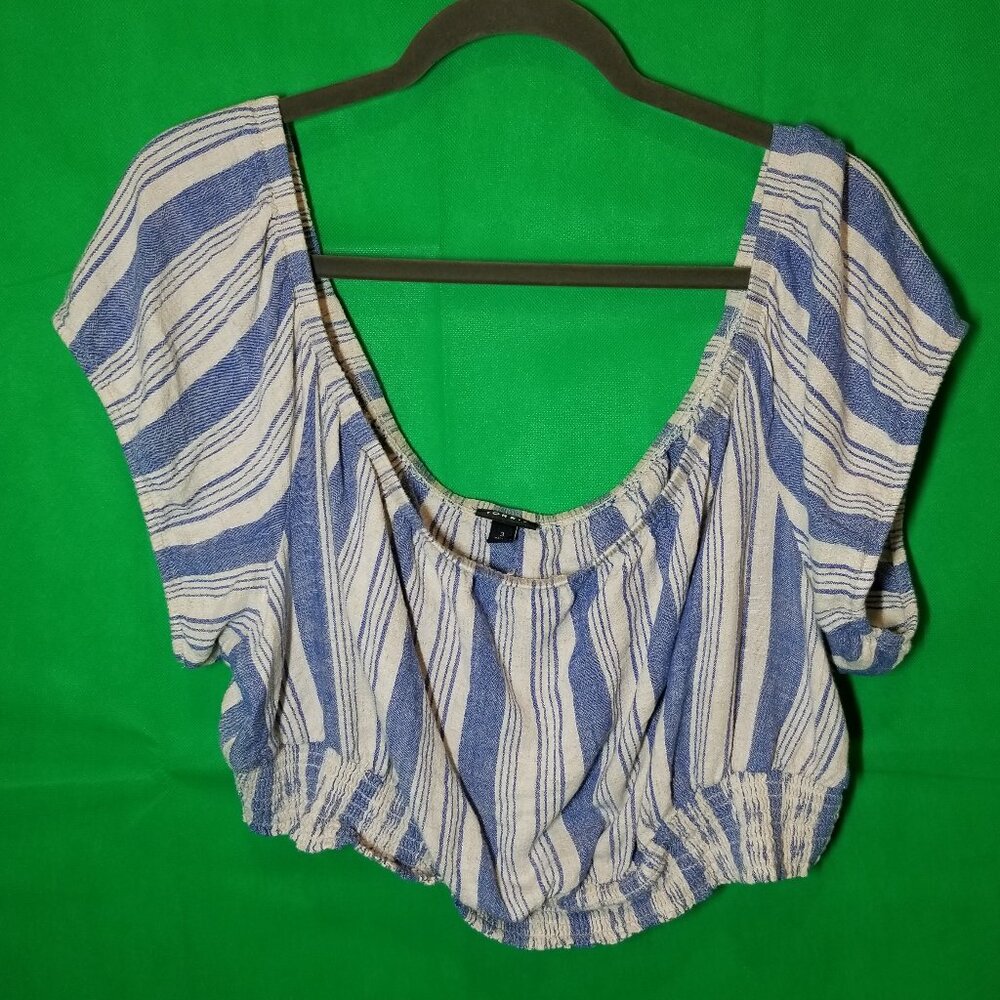 Torrid Blue Linen Blend Smocked Waist Off-Shoulder Crop Shirt Womens Size 3 Boho
